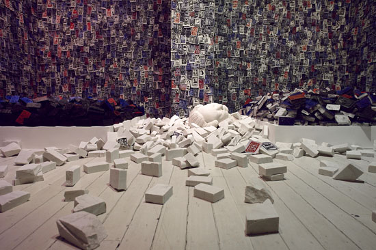 Jin-Feng-History-of-Chinas-Modernisation-Volumes-1-and-2-2011-rubber-marble-ricepaper-installation